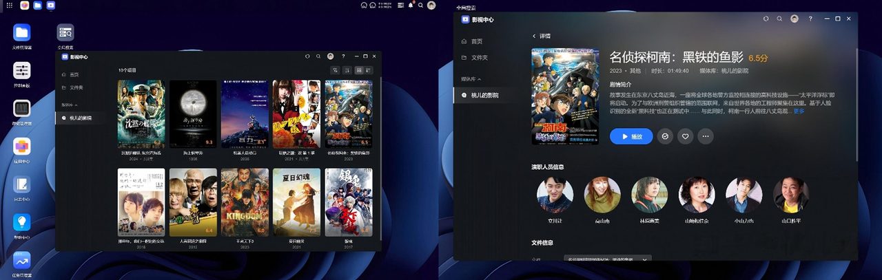A media library interface displaying posters for a large film and series collection